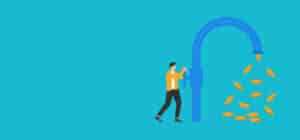 Image depicting business person turning on a tap with coins coming out